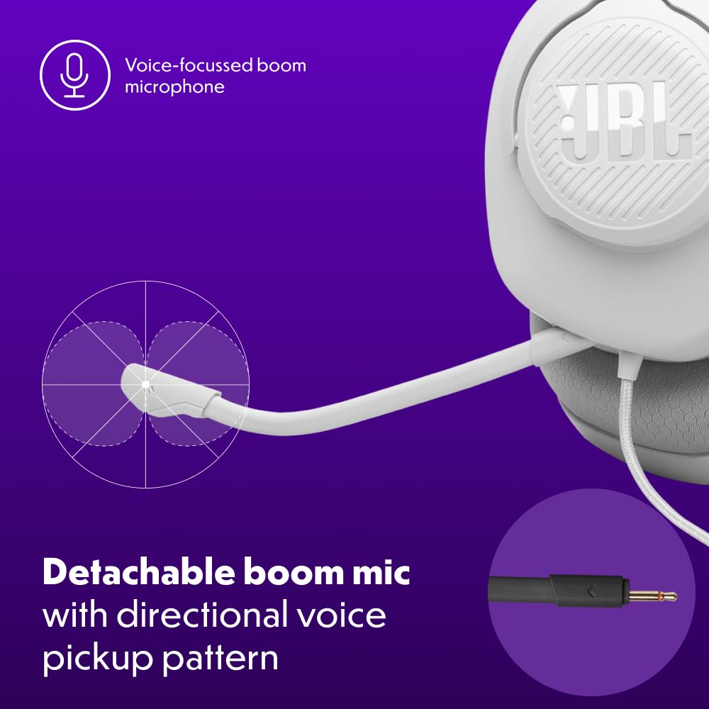 JBL Quantum 100M2 Kabelgebundenes Over-Ear Gaming Headset mit JBL QuantumSOUND Signature, 3,5-mm-Klinke, Multi-Plattform-Kompatibilität und abnehmbarem Mikrofon mit Stummschaltungsoption, Weiß