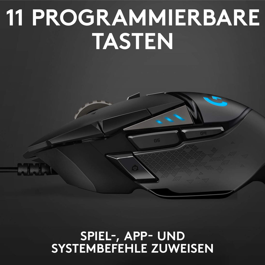 Logitech G502 HERO High-Performance Gaming-Maus mit HERO 25K DPI optischem Sensor, RGB-Beleuchtung, Gewichtstuning, 11 programmierbare Tasten, anpassbare Spielprofile, PC/Mac - Schwarz