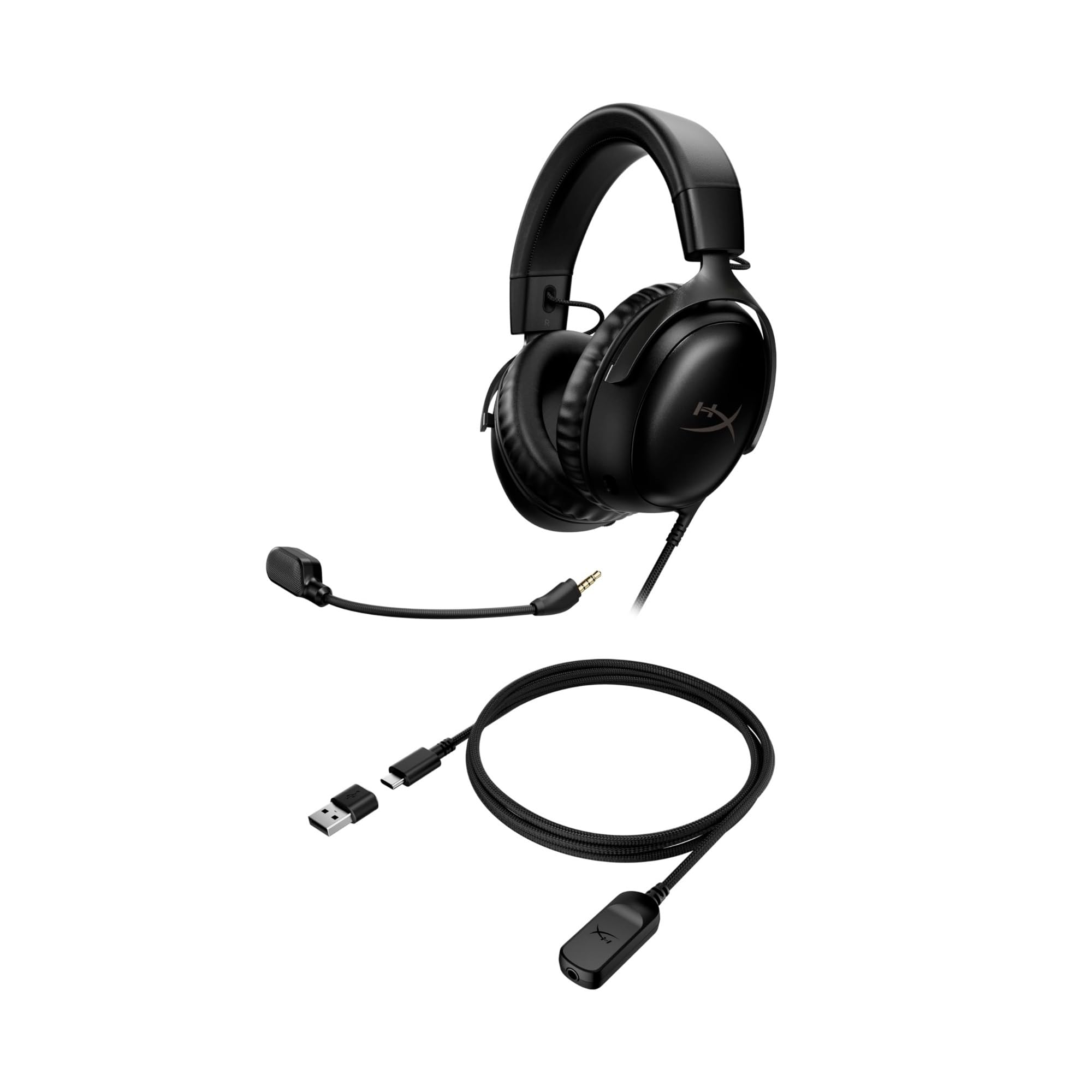 HyperX Cloud III – Kabelgebundenes Gaming-Headset, PC, PS5, Xbox Series X|S, abgewinkelte 53mm-Treiber, DTS, Memory-Schaum, Stabiler Rahmen, ultraklares 10mm-Mikrofon, USB-C, USB-A, 3,5mm, Schwarz