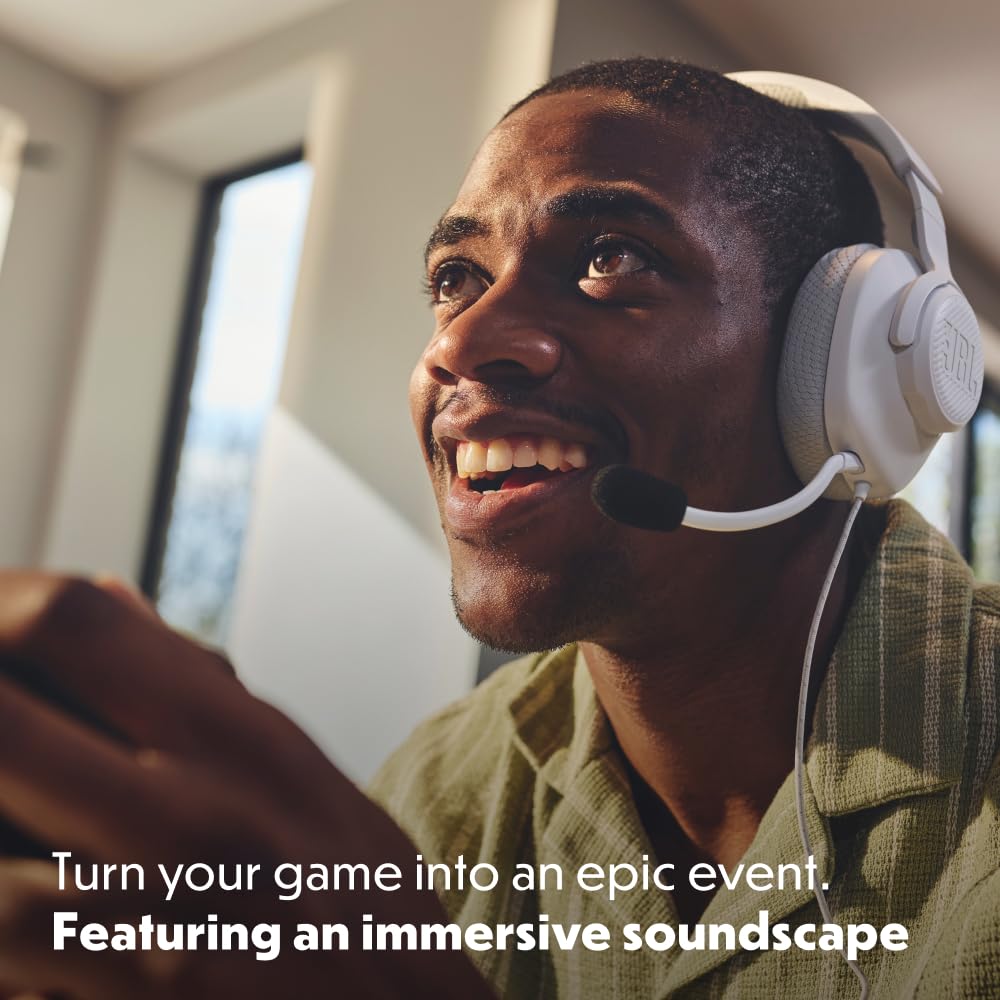 JBL Quantum 100M2 Kabelgebundenes Over-Ear Gaming Headset mit JBL QuantumSOUND Signature, 3,5-mm-Klinke, Multi-Plattform-Kompatibilität und abnehmbarem Mikrofon mit Stummschaltungsoption, Weiß