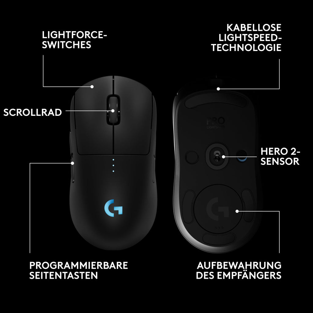 Logitech G PRO 2 LIGHTSPEED kabellose Gaming-Maus Rechts-oder Linkshänder, mit bis zu 4 anpassbaren, umschaltbaren magnetischen Seitentasten, 44K-DPI-Sensor und USB-C-Ladefunktion, PC/Mac - Schwarz