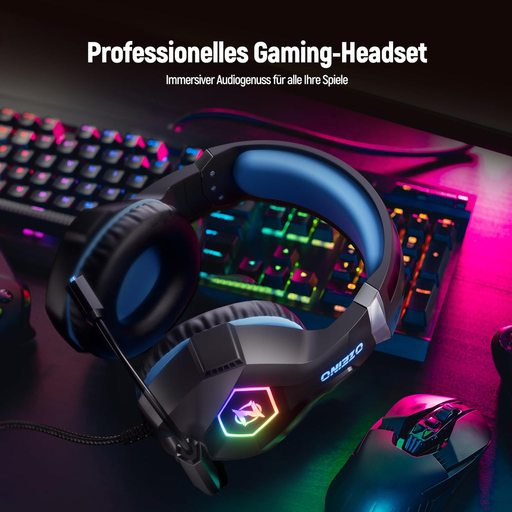 Ozeino Gaming Headset for Xbox Ps4 Ps5 PC, Ps4 Headset with Microphone 3D Surround Sound Headphones Noise Cancelling RGB Lights