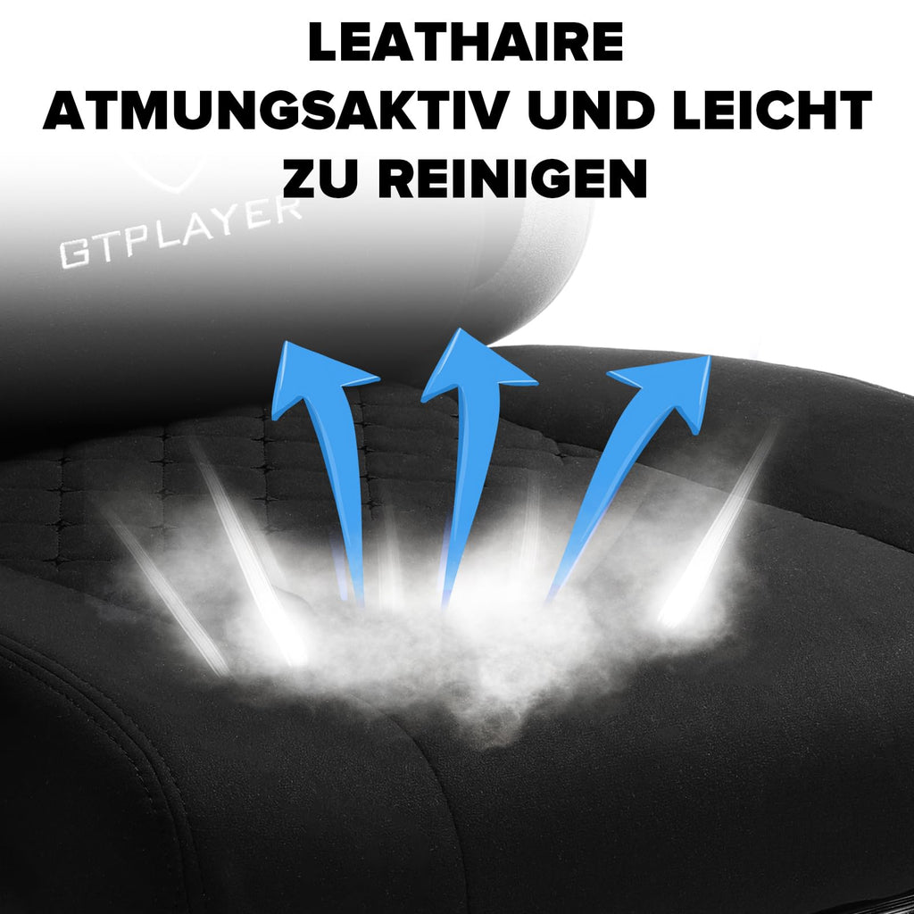 GTPLAYER Gaming Stuhl Ergonomischer Gaming Sessel Schreibtischstuhl mit Stoffoberfläche, Federsitzkissen, Verbindungsarmlehnen und Fußstütze 150KG, hellschwarz