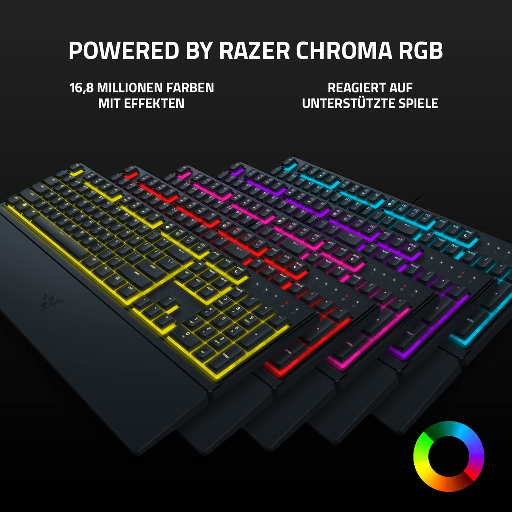 Razer Ornata V3 X - Flache Membran-Tastatur mit Chroma RGB (Lautlose Membran-Switches, Ergonomische Handballenauflage, Tastenkappen Anti-UV-Beschichtung) QWERTZ DE-Layout | Schwarz
