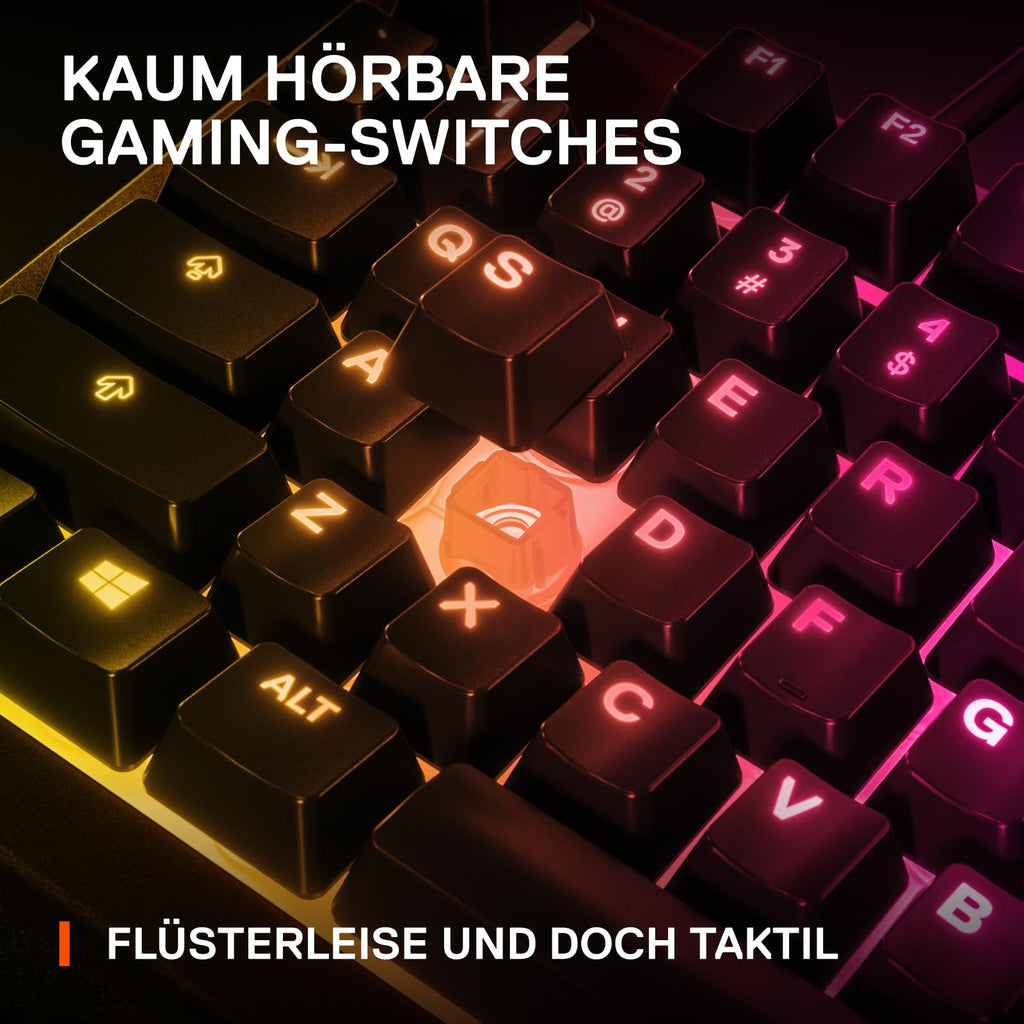 SteelSeries Apex 3 Gaming Tastatur - 10-Zonen RGB-Beleuchtung - Flüsterleise Gaming-Switches - Premium magnetische Handballenauflage - IP32 wassergeschützt - Deutsches (QWERTZ) Layout