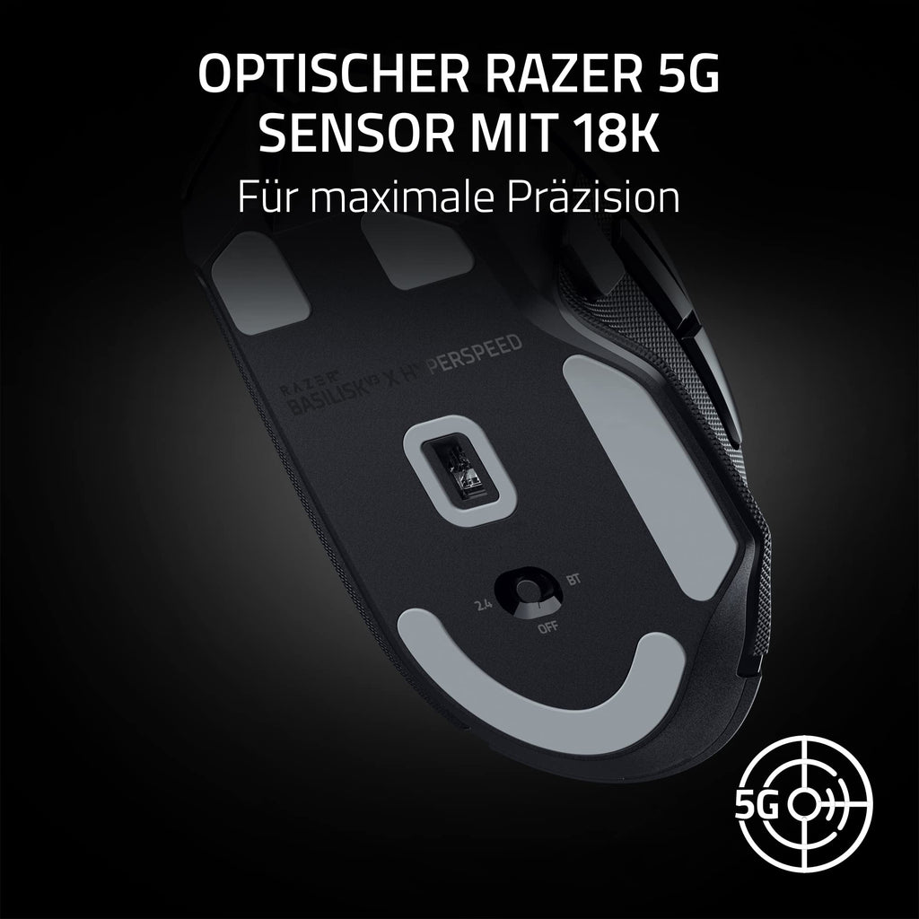 Razer Basilisk V3 X HyperSpeed - Kabellose Gaming-Maus (Ikonische Ergonomische Form mit 9 Anpassbaren Bedienelementen, HyperSpeed Wireless, 5G Advanced 18K Optical Sensor, Chroma RGB) Schwarz