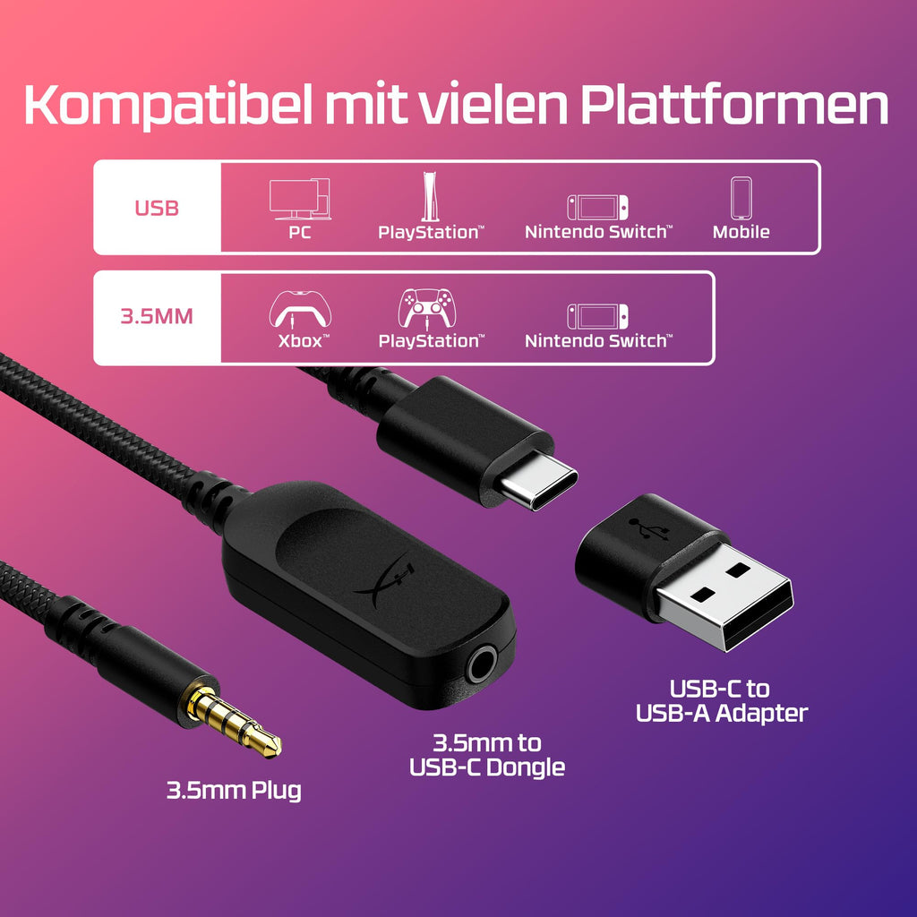 HyperX Cloud III Gaming-Headset Kabelgebunden – 53-mm-Treiber, Memory Foam, DTS, Noise-Cancelling Mikrofon, USB-C/USB-A/3,5mm, für PC, PS5, PS4, Xbox, Switch, Mac – Schwarz/Rot