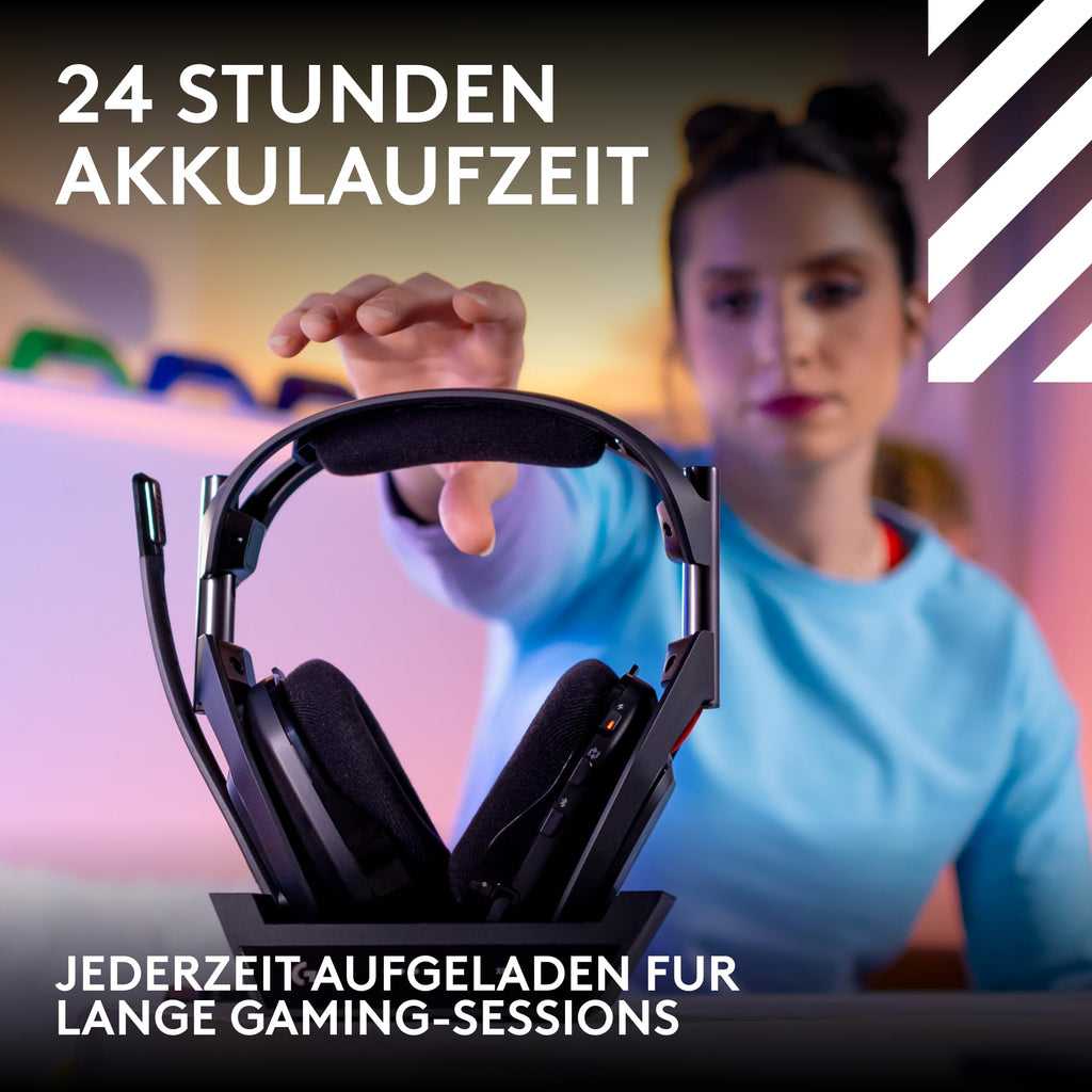 Logitech G Astro A50 LIGHTSPEED, Kabelloses Gaming-Headset + Basisstation (5. Generation), PRO-G GRAPHENE, 3-System-Umschaltung, USB-C, Xbox, PS5, PC/Mac, Nintendo Switch/Switch 2, Bluetooth - Schwarz