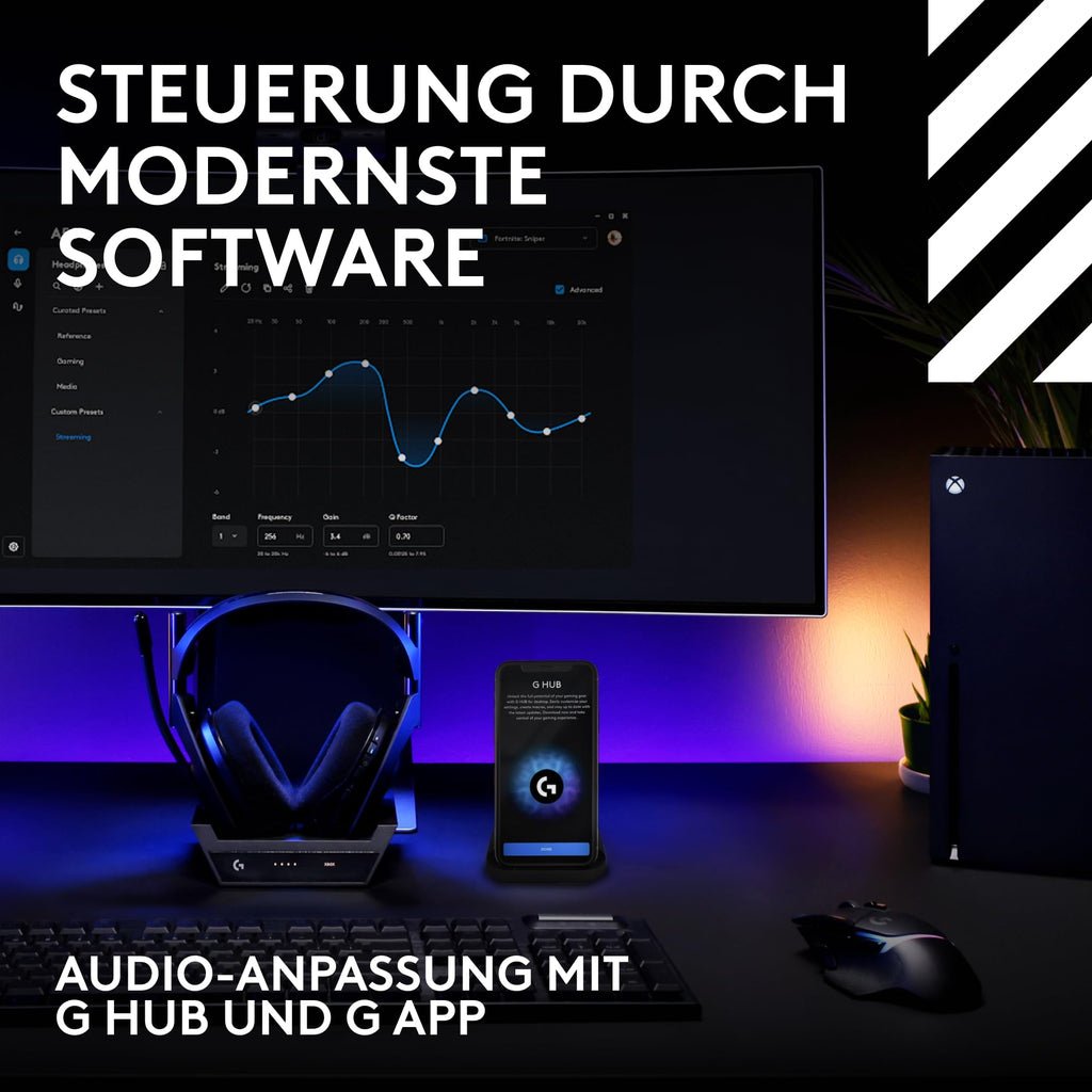 Logitech G Astro A50 LIGHTSPEED, Kabelloses Gaming-Headset + Basisstation (5. Generation), PRO-G GRAPHENE, 3-System-Umschaltung, USB-C, Xbox, PS5, PC/Mac, Nintendo Switch/Switch 2, Bluetooth - Schwarz