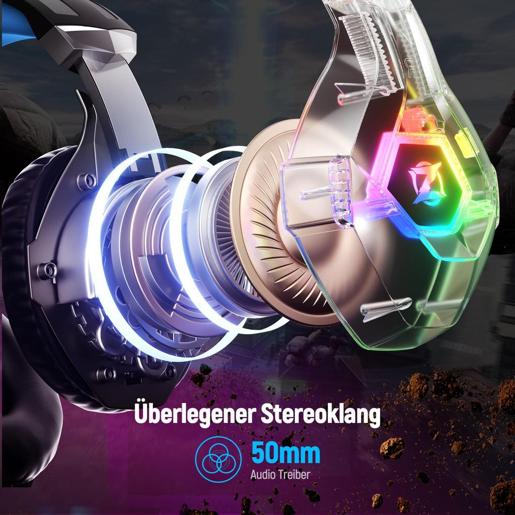 Ozeino Gaming Headset for Xbox Ps4 Ps5 PC, Ps4 Headset with Microphone 3D Surround Sound Headphones Noise Cancelling RGB Lights