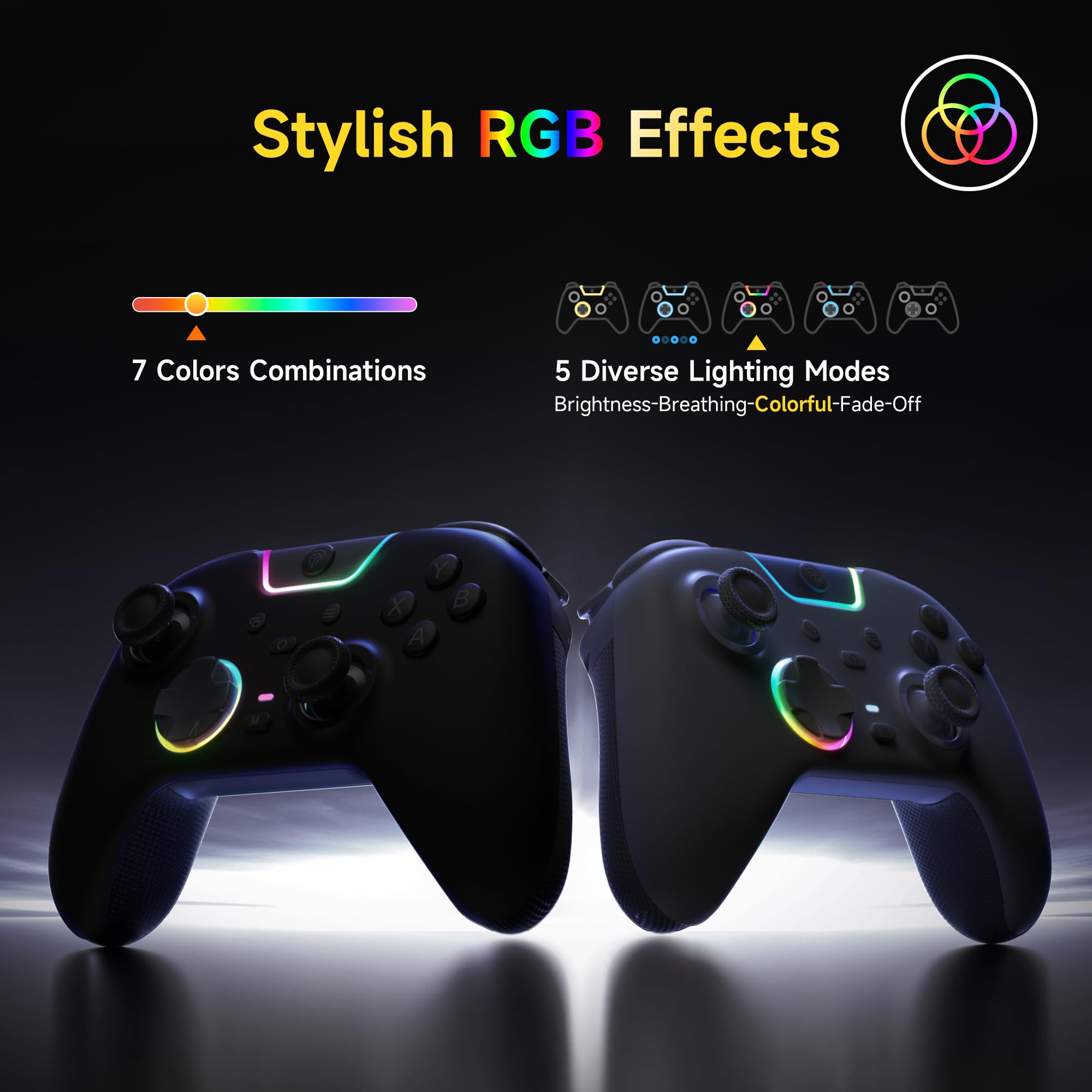EasySMX X05PRO Wireless Controller PC, Gaming Controller mit leise Tasten, 2-stufige Tigger, Hall Joysticks, 2 programmierbare Tasten, 1000mAh Akku, Kompatibel mit PC/Switch/Android/iOS-Schwarz
