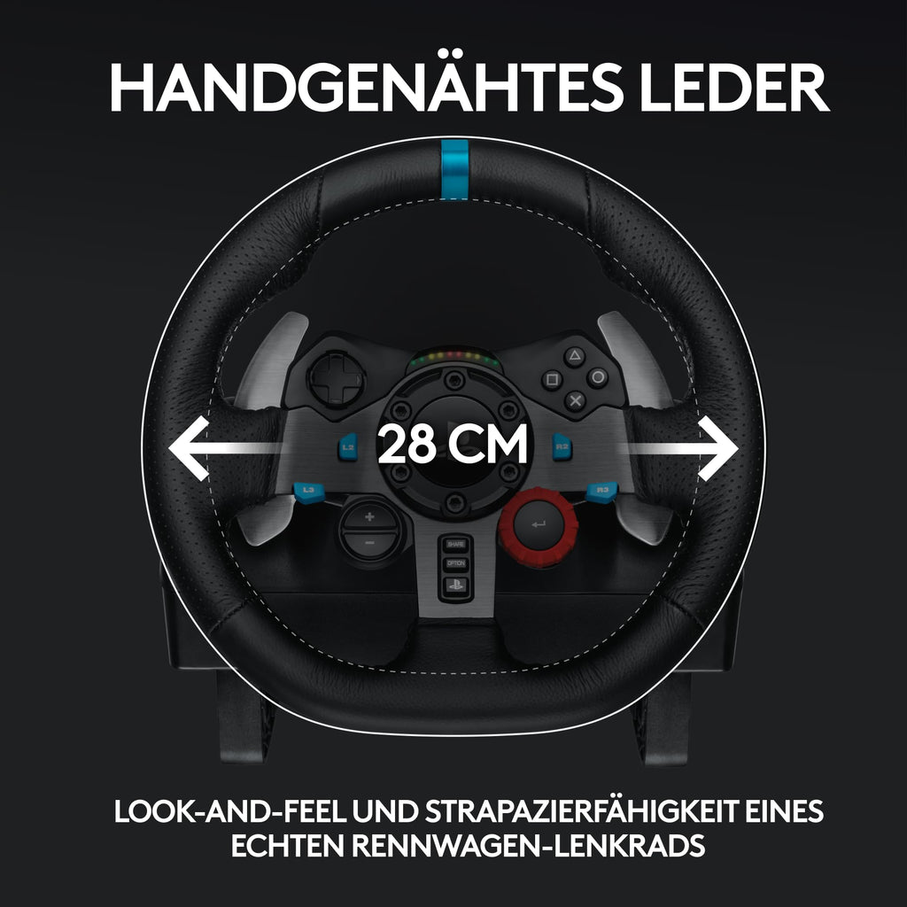 Logitech G29 Driving Force Gaming Rennlenkrad, Zweimotoriges Force Feedback, 900° Lenkbereich, Racing Leder-Lenkrad, Verstellbare Edelstahl Bodenpedale, für PS5, PS4, PC, Mac - Schwarz