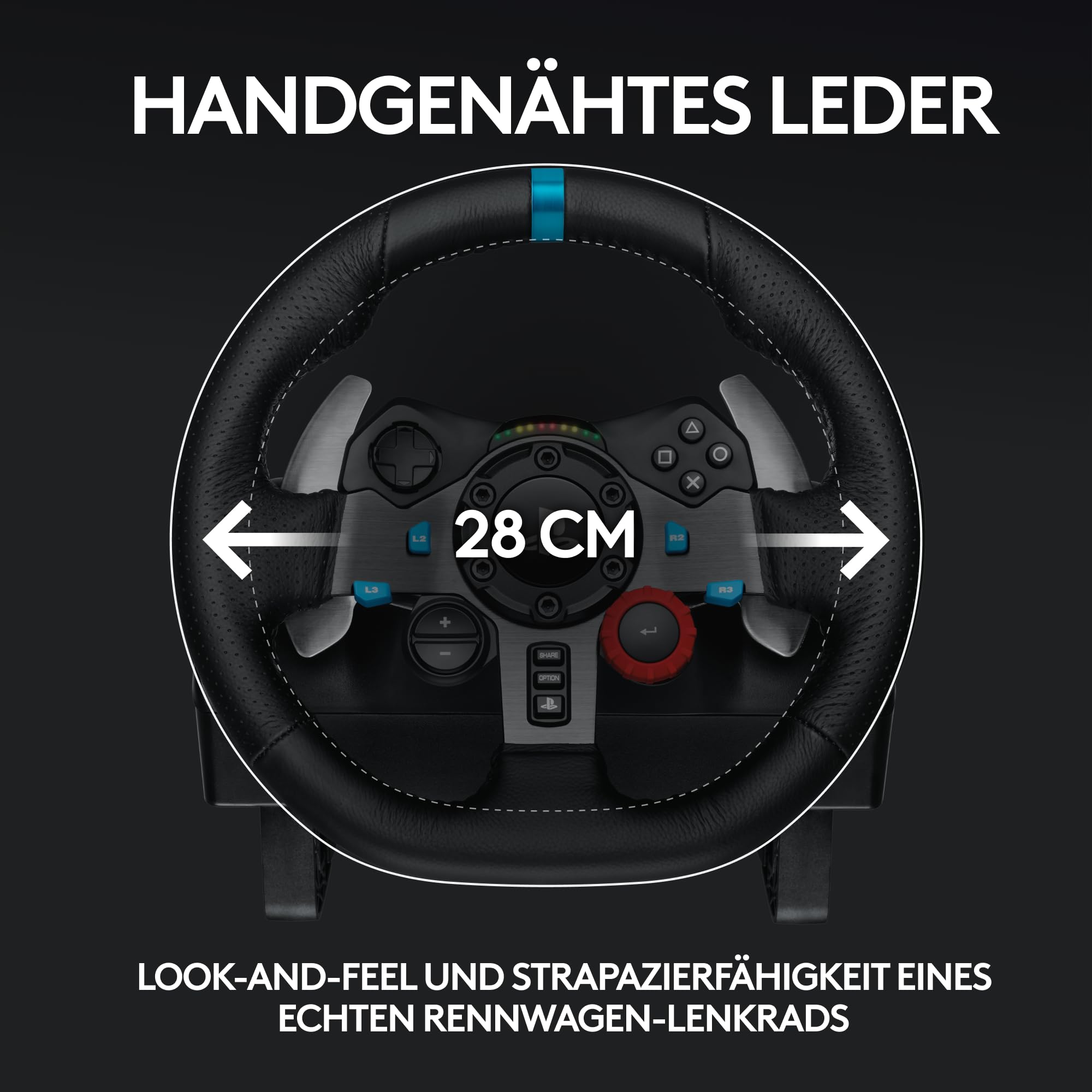 Logitech G29 Driving Force Gaming Rennlenkrad, Zweimotoriges Force Feedback, 900° Lenkbereich, Racing Leder-Lenkrad, Verstellbare Edelstahl Bodenpedale, für PS5, PS4, PC, Mac - Schwarz