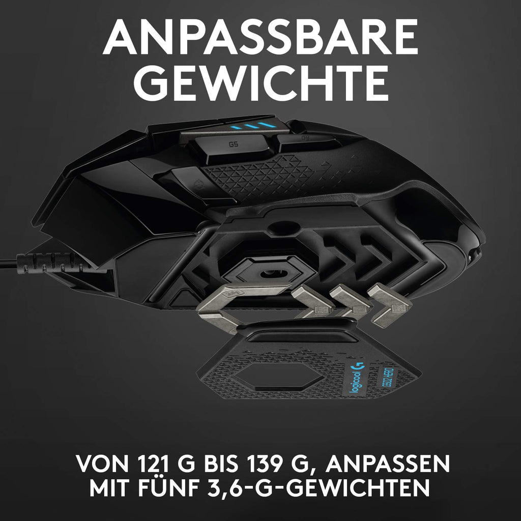 Logitech G502 HERO High-Performance Gaming-Maus mit HERO 25K DPI optischem Sensor, RGB-Beleuchtung, Gewichtstuning, 11 programmierbare Tasten, anpassbare Spielprofile, PC/Mac - Schwarz