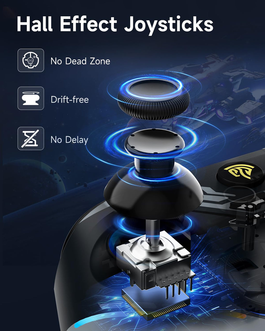 EasySMX X15 PC Controller Wireless mit 7 RGB Licht, Gaming Controller mit Hall Joystick & Trigger, Bluetooth Kompatibel mit PC/Switch/Handy/Tablet - Schwarz