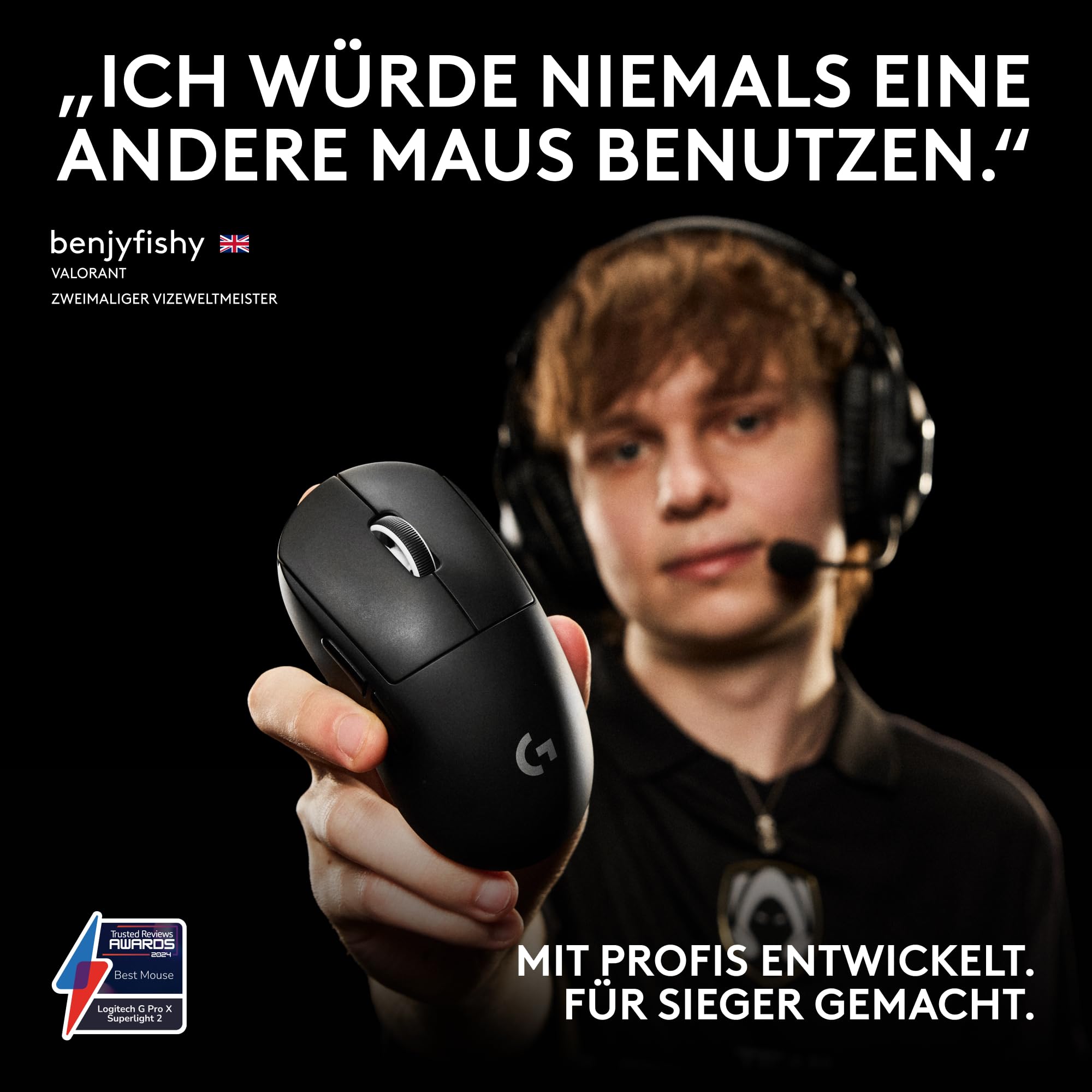 Logitech G PRO X SUPERLIGHT 2 kabellose Gaming-Maus, West Europa Verpackung, 60 g Pro-Grade-Maus 5 programmierbaren Tasten, 44K-DPI-Sensor, 8.000 Hz Signalrate, USB-C-Ladefunktion für PC/Mac - Schwarz