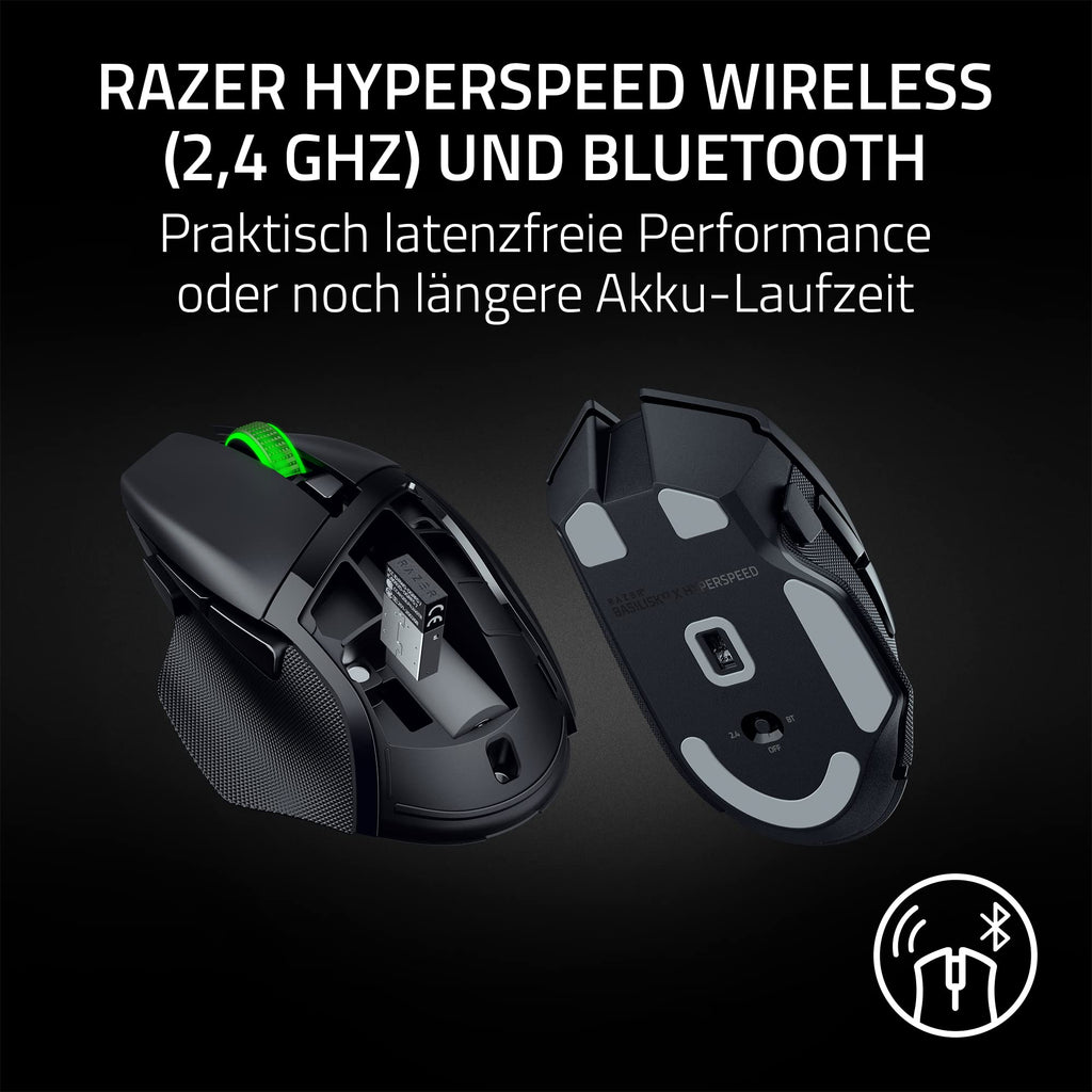 Razer Basilisk V3 X HyperSpeed - Kabellose Gaming-Maus (Ikonische Ergonomische Form mit 9 Anpassbaren Bedienelementen, HyperSpeed Wireless, 5G Advanced 18K Optical Sensor, Chroma RGB) Schwarz