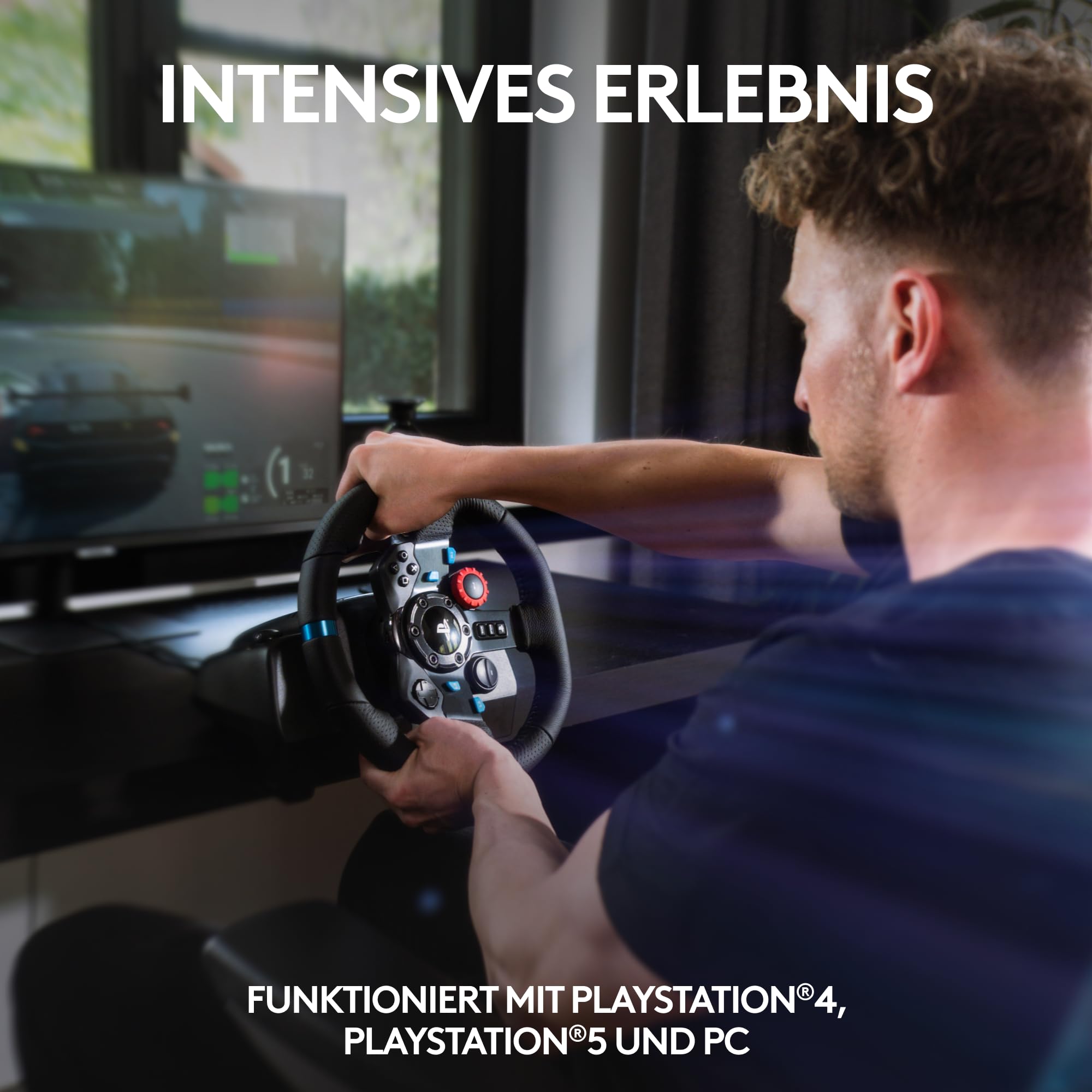 Logitech G29 Driving Force Gaming Rennlenkrad, Zweimotoriges Force Feedback, 900° Lenkbereich, Racing Leder-Lenkrad, Verstellbare Edelstahl Bodenpedale, für PS5, PS4, PC, Mac - Schwarz