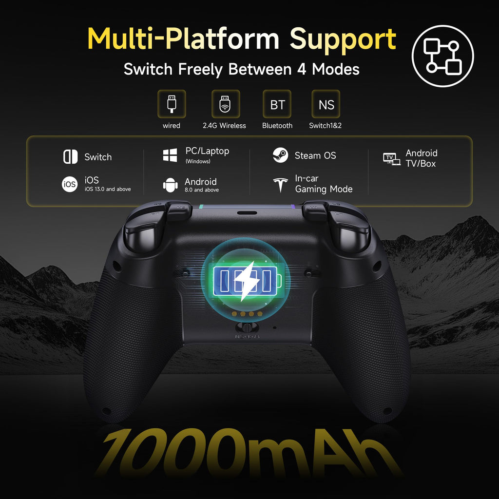 EasySMX X05PRO Wireless Controller PC, Gaming Controller mit leise Tasten, 2-stufige Tigger, Hall Joysticks, 2 programmierbare Tasten, 1000mAh Akku, Kompatibel mit PC/Switch/Android/iOS-Schwarz