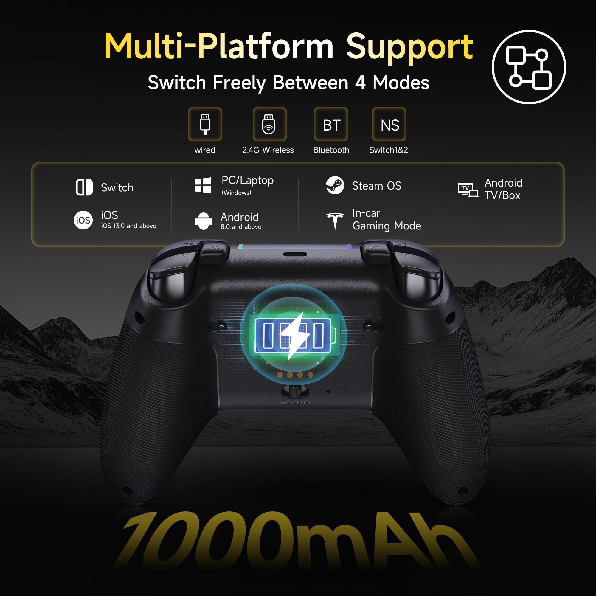 EasySMX X05PRO Wireless Controller PC, Gaming Controller mit leise Tasten, 2-stufige Tigger, Hall Joysticks, 2 programmierbare Tasten, 1000mAh Akku, Kompatibel mit PC/Switch/Android/iOS-Schwarz