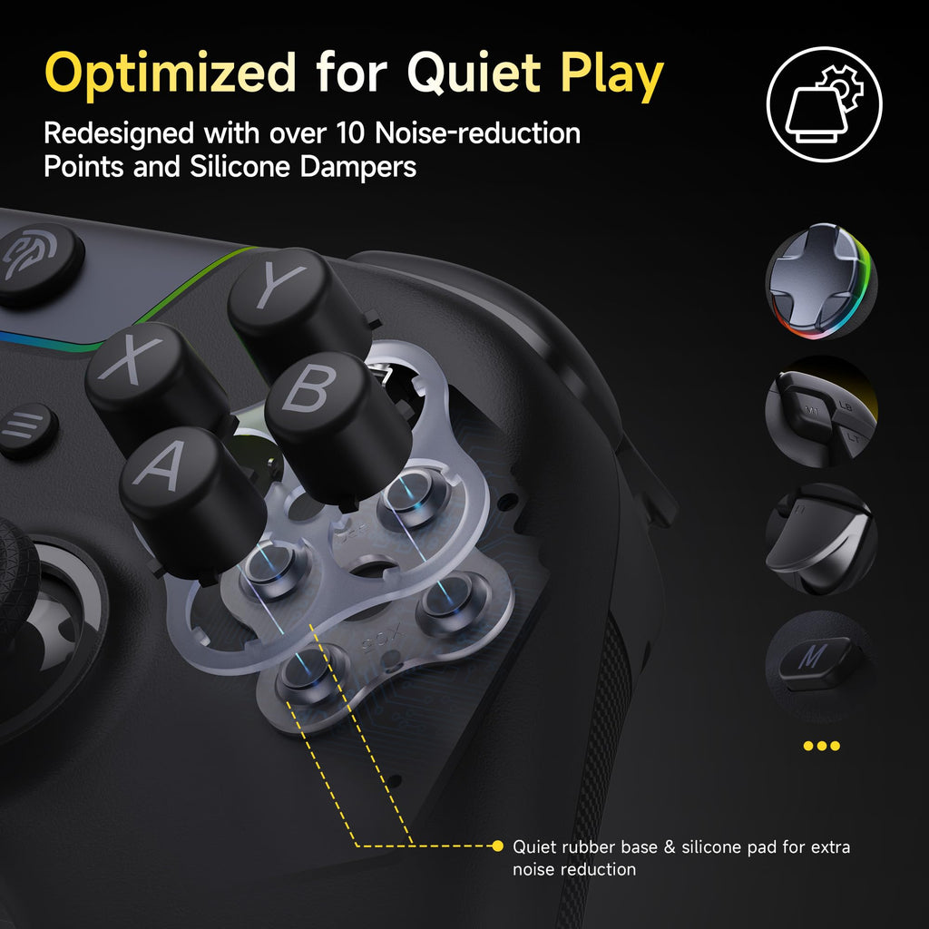 EasySMX X05PRO Wireless Controller PC, Gaming Controller mit leise Tasten, 2-stufige Tigger, Hall Joysticks, 2 programmierbare Tasten, 1000mAh Akku, Kompatibel mit PC/Switch/Android/iOS-Schwarz