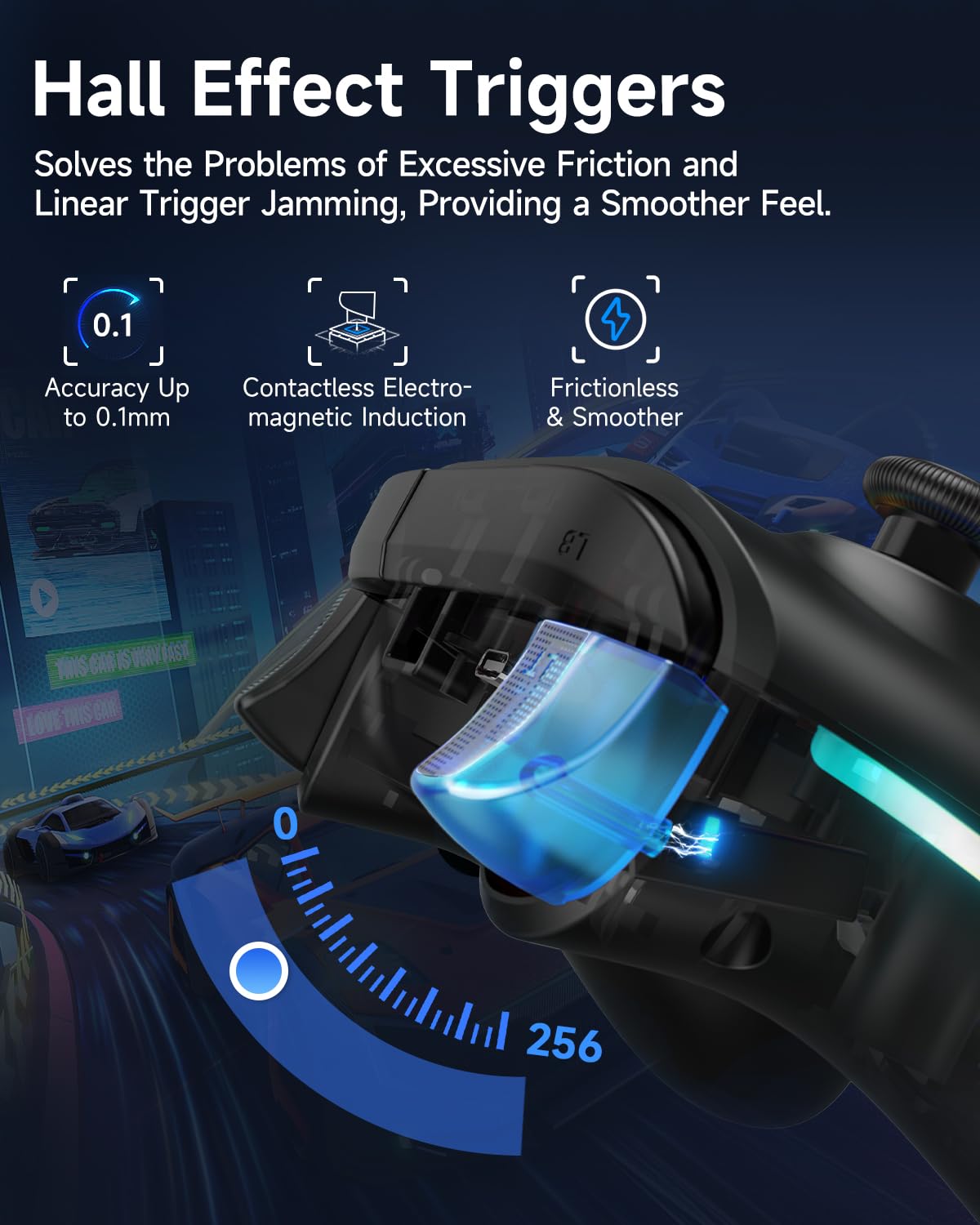 EasySMX X15 PC Controller Wireless mit 7 RGB Licht, Gaming Controller mit Hall Joystick & Trigger, Bluetooth Kompatibel mit PC/Switch/Handy/Tablet - Schwarz