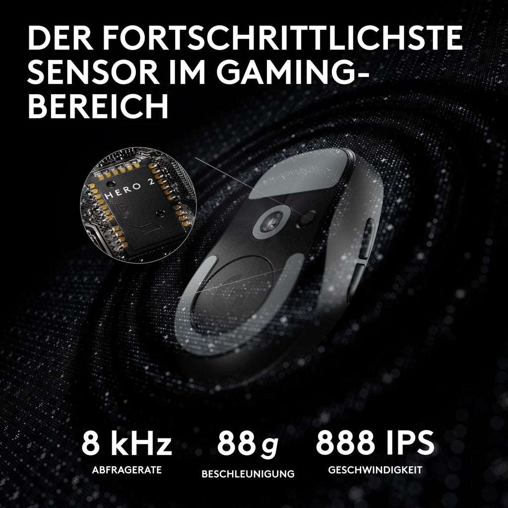Logitech G PRO X SUPERLIGHT 2 kabellose Gaming-Maus, West Europa Verpackung, 60 g Pro-Grade-Maus 5 programmierbaren Tasten, 44K-DPI-Sensor, 8.000 Hz Signalrate, USB-C-Ladefunktion für PC/Mac - Schwarz