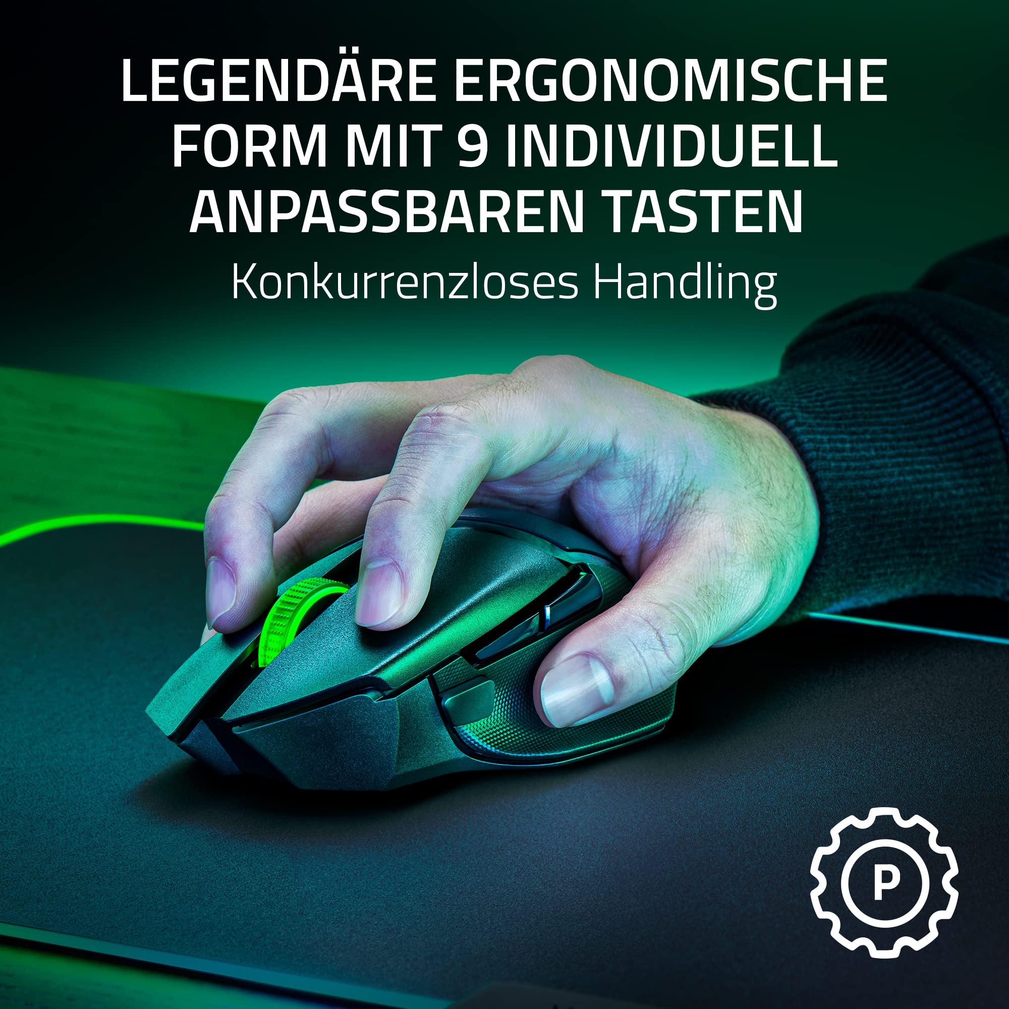 Razer Basilisk V3 X HyperSpeed - Kabellose Gaming-Maus (Ikonische Ergonomische Form mit 9 Anpassbaren Bedienelementen, HyperSpeed Wireless, 5G Advanced 18K Optical Sensor, Chroma RGB) Schwarz