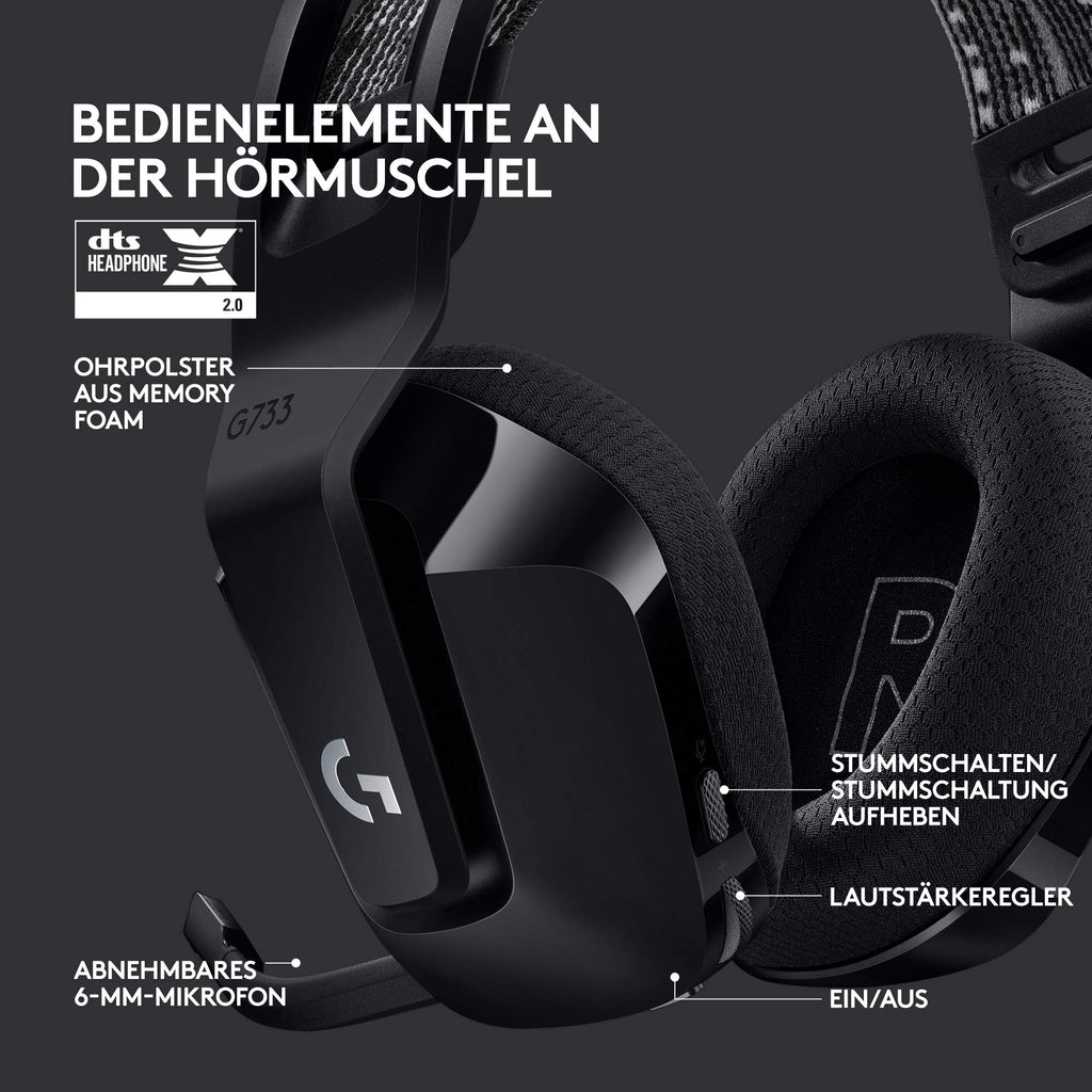 Logitech G G733 Lightspeed Headsets, Schwarz