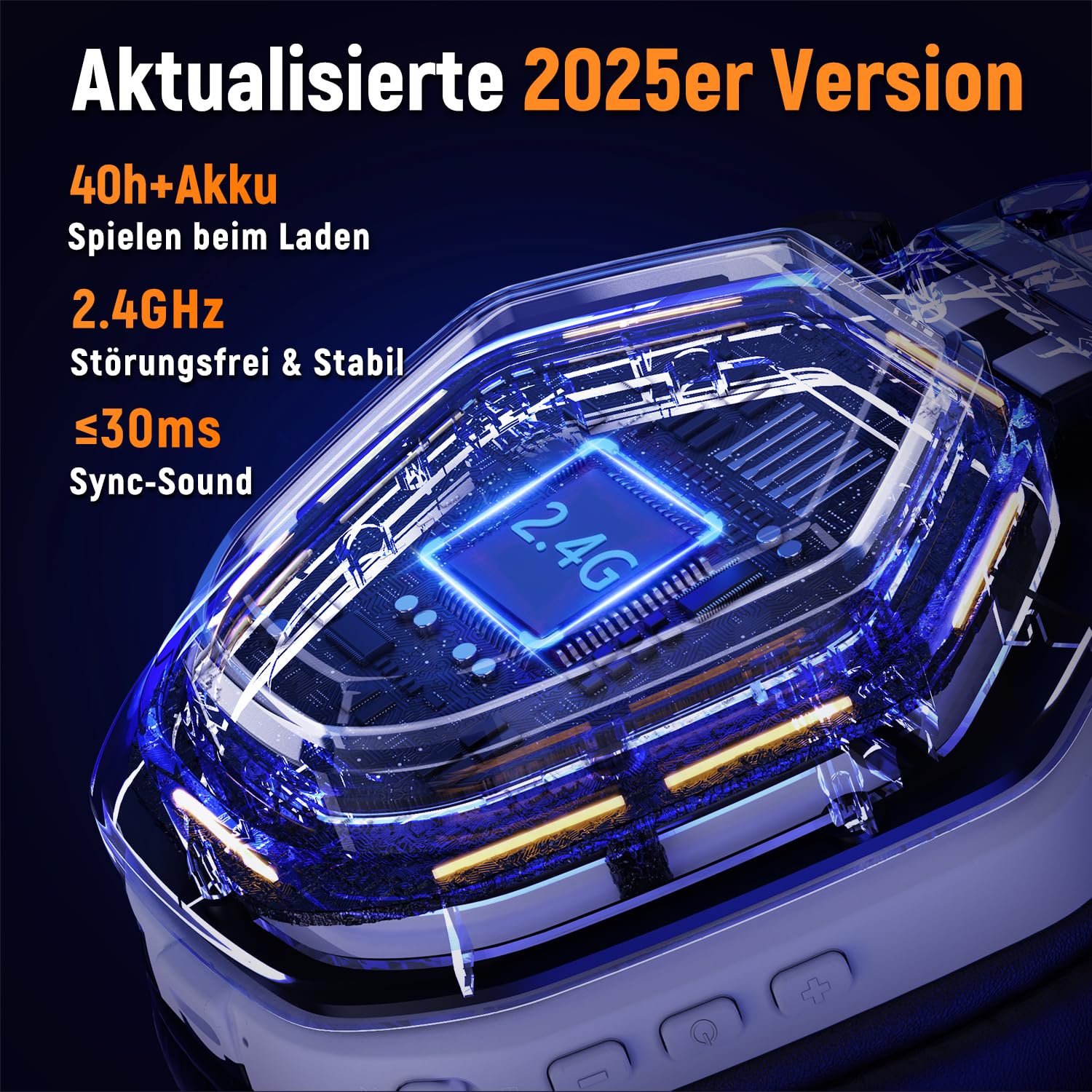 Ozeino OW810 Gaming Headset 40h Akku & Spielen beim Laden, 2.4GHz+BT(≤30ms), 7.1 Surround Sound Wireless Headset Mit Mikrofon für FIFA/CS:GO/Streaming, Kompatibel für PS5/PS4/Switch/Mac, Kristallweiß