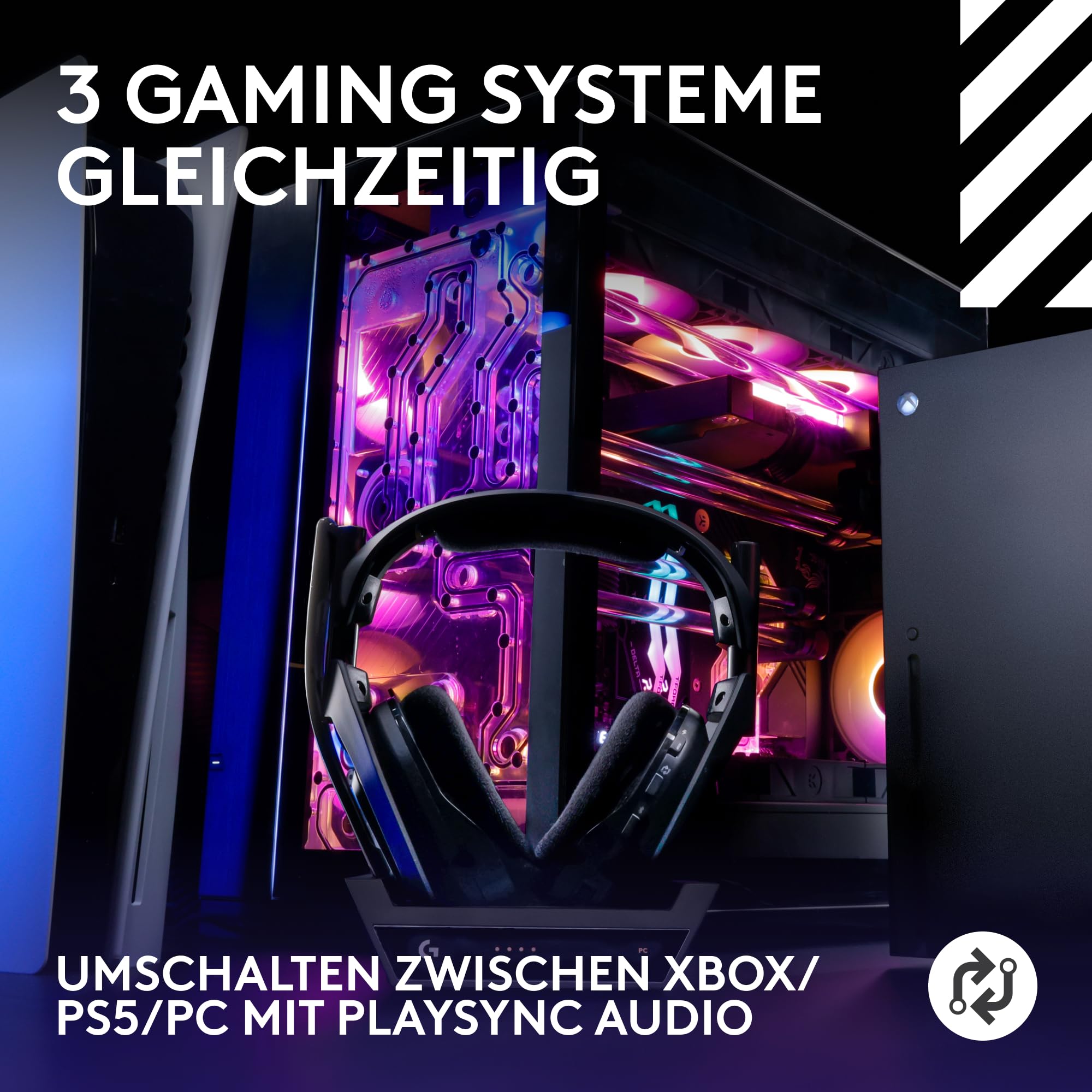 Logitech G Astro A50 LIGHTSPEED, Kabelloses Gaming-Headset + Basisstation (5. Generation), PRO-G GRAPHENE, 3-System-Umschaltung, USB-C, Xbox, PS5, PC/Mac, Nintendo Switch/Switch 2, Bluetooth - Schwarz