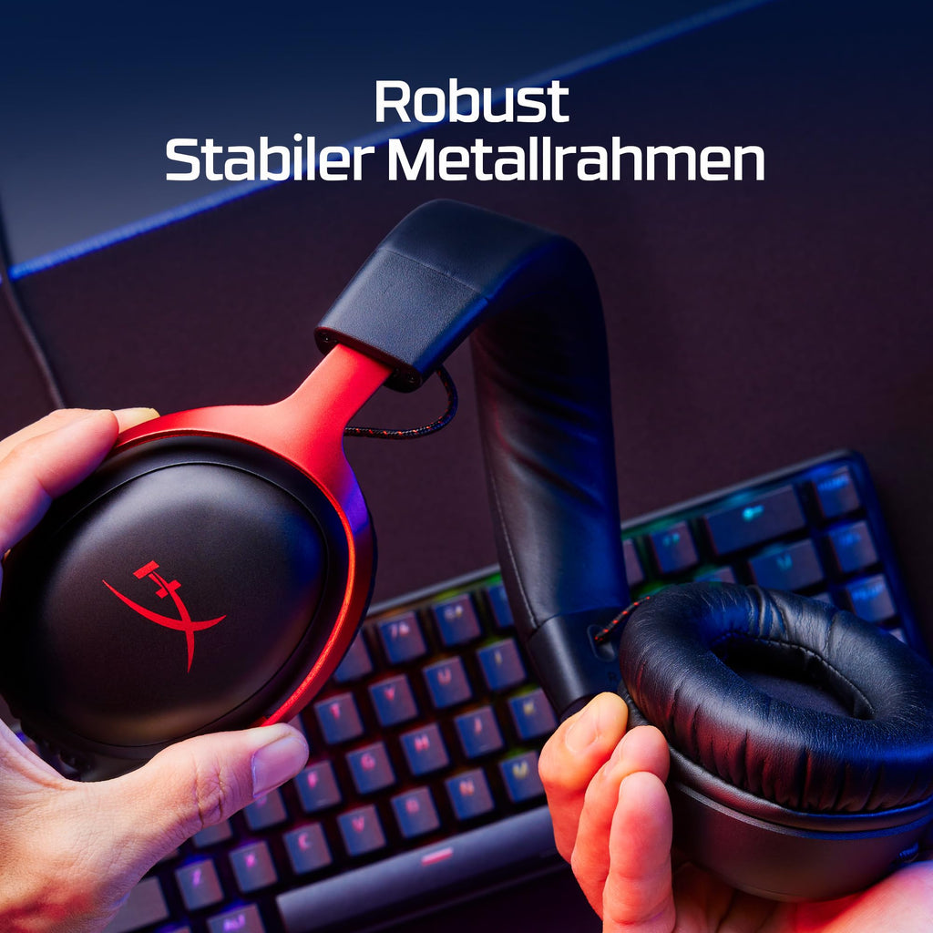 HyperX Cloud III Gaming-Headset Kabelgebunden – 53-mm-Treiber, Memory Foam, DTS, Noise-Cancelling Mikrofon, USB-C/USB-A/3,5mm, für PC, PS5, PS4, Xbox, Switch, Mac – Schwarz/Rot