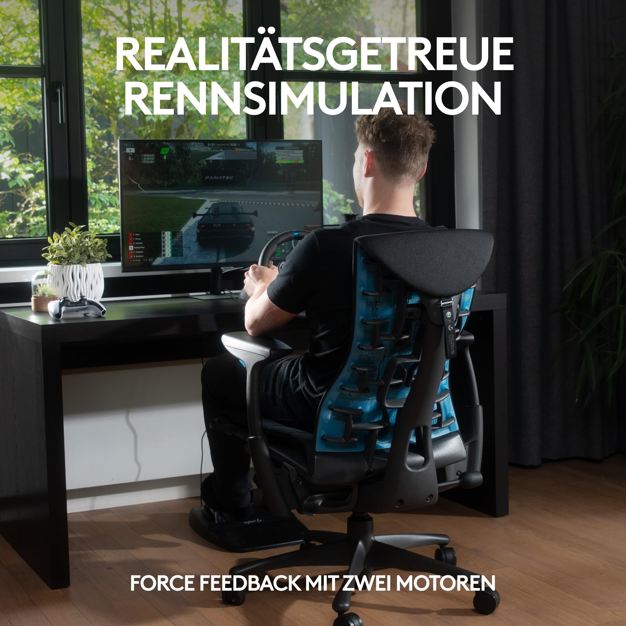 Logitech G29 Driving Force Gaming Rennlenkrad, Zweimotoriges Force Feedback, 900° Lenkbereich, Racing Leder-Lenkrad, Verstellbare Edelstahl Bodenpedale, für PS5, PS4, PC, Mac - Schwarz